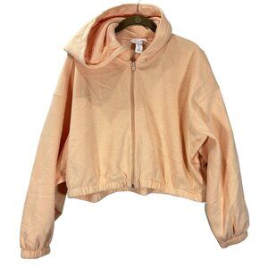 H&M Peach Orange Womens Cropped Zip-Up Hoodie M Athleisure Classic Casual *Read